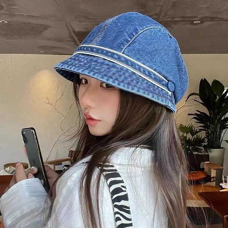 

Корейский стиль Ретро Джинсовый Берет Рыбака — Женская Шляпа-Ведро для Художника, Подчеркивающая Овал Лица One Size