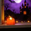 Ornements de Présentation de Table 2 Pièces Bougies LED sans Flamme Citrouille d'Halloween, Fonctionnement à Piles, Petite Lampe de Table Visage de Fantôme Décorative, 3D