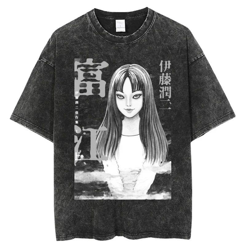 Maglietta Grafica Horror Manga Tomie Maglietta Scura Gotica Hip Hop Y2k Lavata Oversize Streetwear Casual Larga Streetwear Unisex