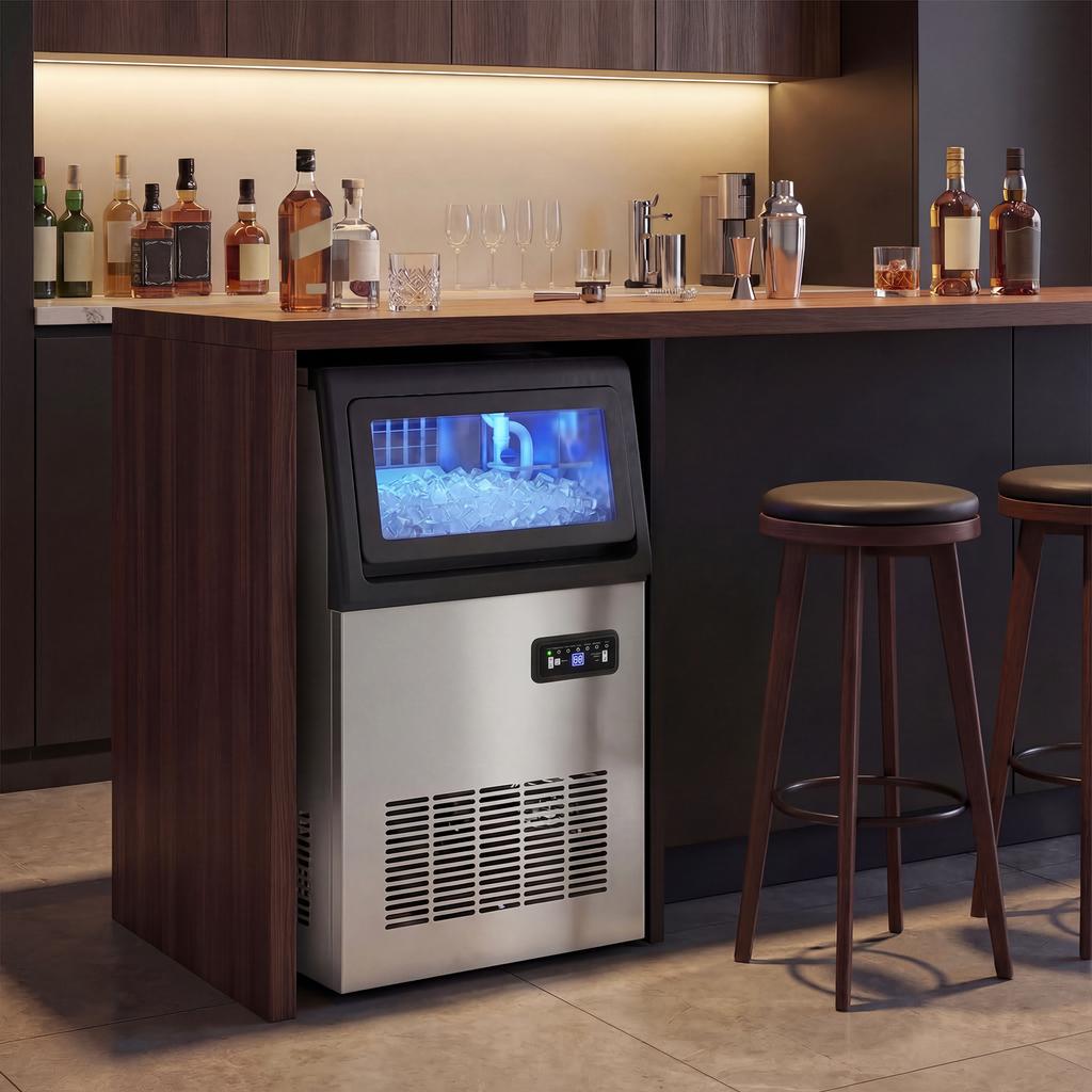 Commercial Ice Maker Machine, 45kg/24H Stainless Steel Under Counter or Freestanding Ice Machine, Silver