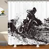 Motorcycle Shower Curtain Horsepower Adventurous Journey Freedom Ride Masculine Vehicle Bathroom Curtains Decor Set With Hooks