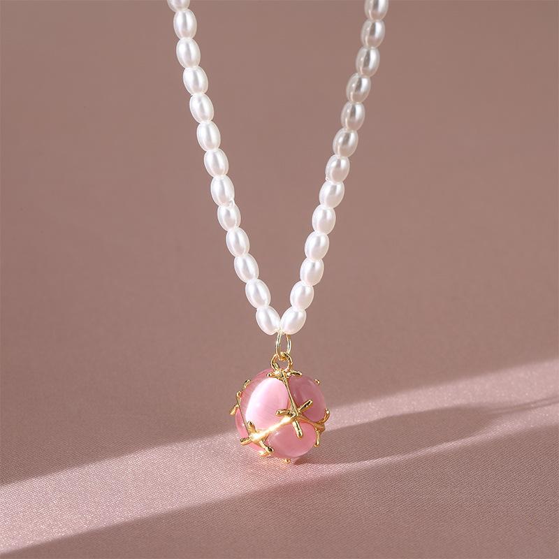 

Ожерелье из натурального пресноводного жемчуга, женская, высокочувствительная, универсальная, темпераментная, опаловая подвеска, цепочка на ключицу