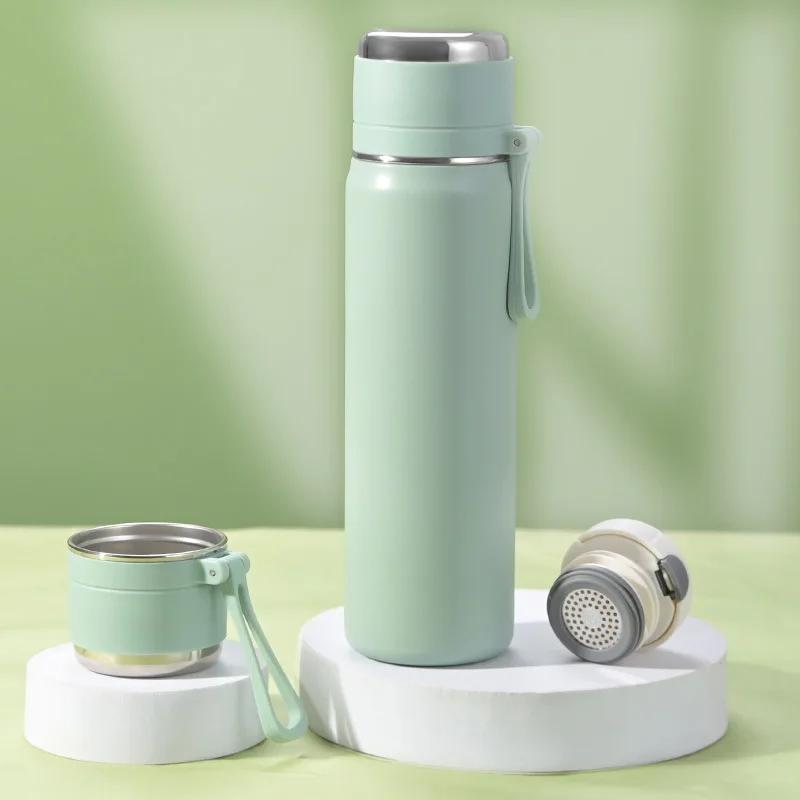 

bullet style stainless steel insulated thermos cup, portable student water bottle for boys girls, leakproof vacuum travel mug 401-500ml зелений