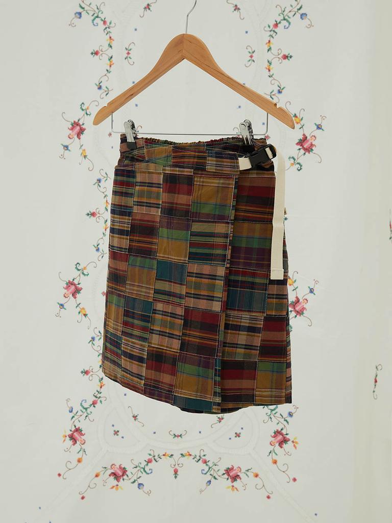 Double Quartz Warhello Patchwork Wrap Skirt (Brown)
