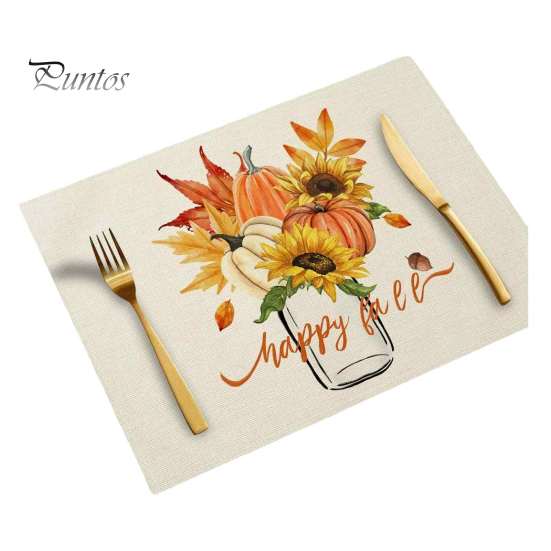 Durable Table Mats for Daily Use Pumpkin Autumn Leaves Placemat, Thanksgiving Linen Washable Heat Resistant Rustic Decorations Place Mat Dining