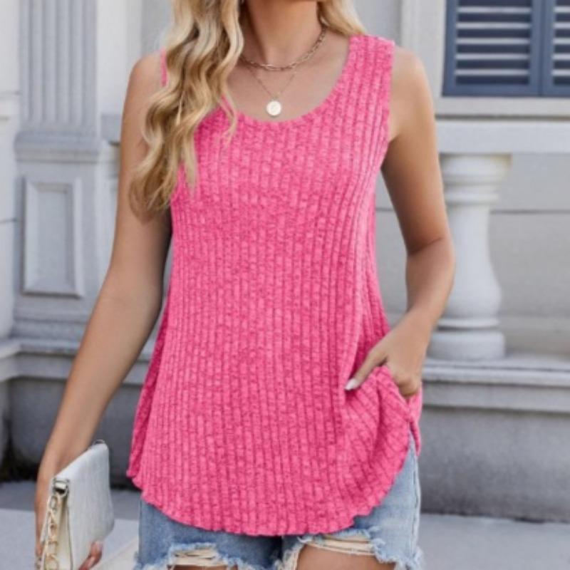 Spring Collar Casual Sleeveless Solid Color Knitted Vest for Women Vest