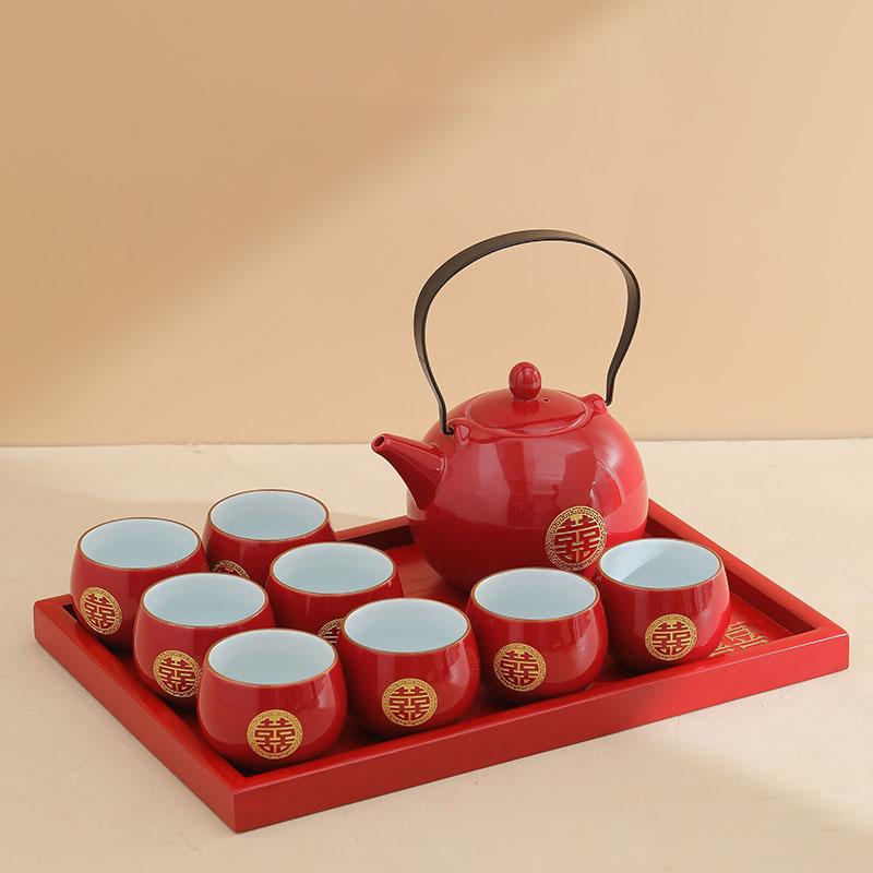 Jin Shuangxi-Lifting Beam Pot Tea Set, Wedding Tea Cup, Red Mouth Modification, Wedding Supplies