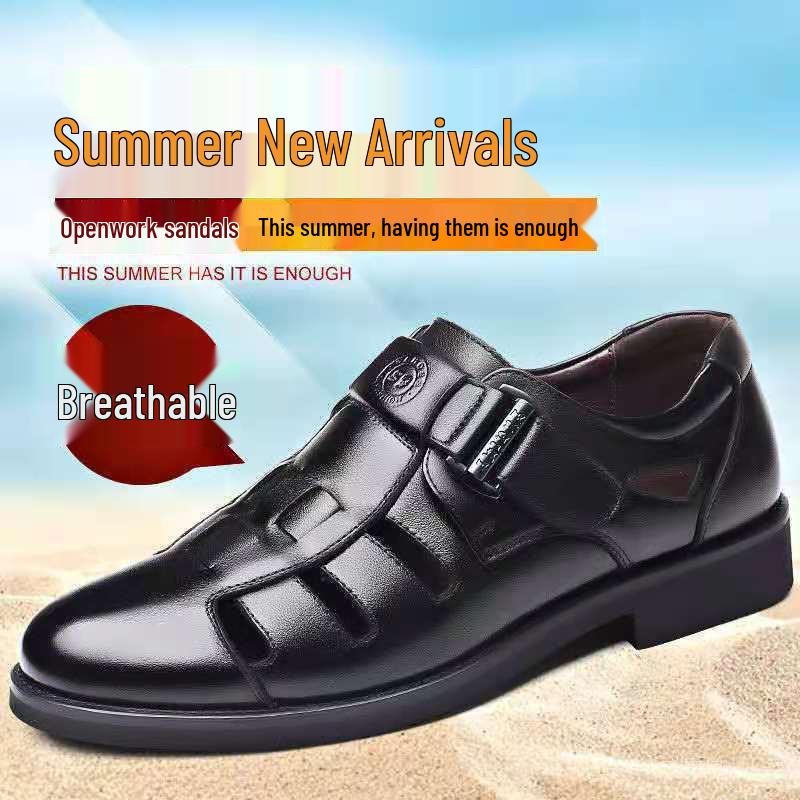 Men's 2025 Summer Closed-Toe Leather Sandals – Breathable, Hollowed Design, Perfect for Elderly Dads