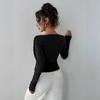 2025 Autumn Winter New Solid Color Fashion Off-shoulder Collar Slim Long Sleeves Versatile Commuter Top