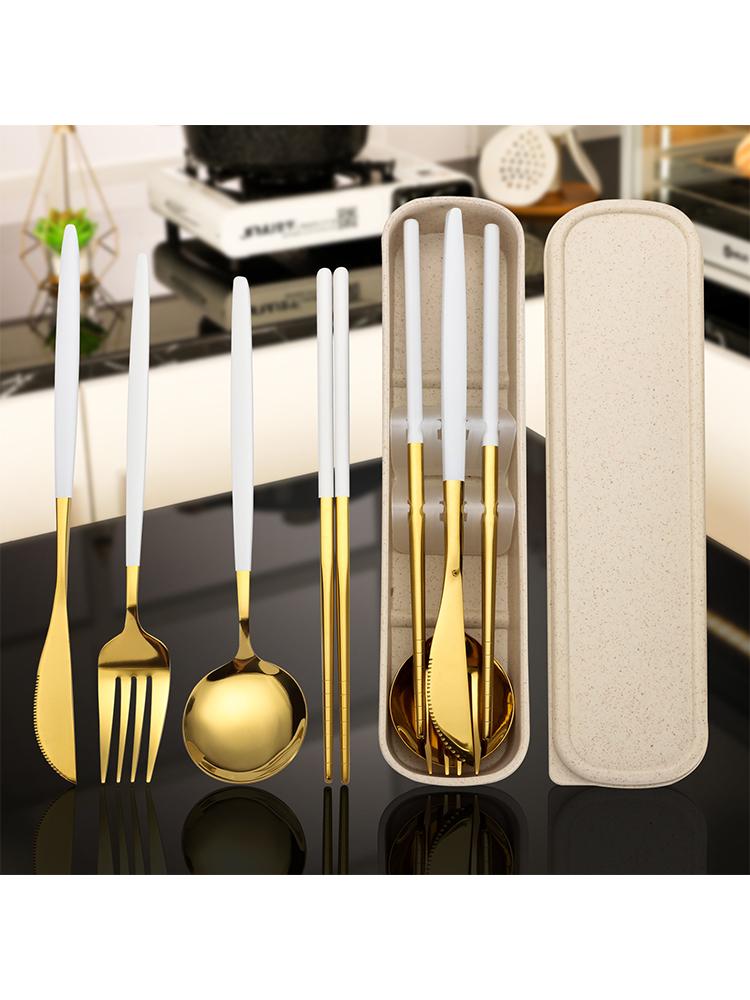 Stainless Stee Cutlery Set With Storage Box Portable Reusable Utensils For Home Office School Camping Daily Household Tableware