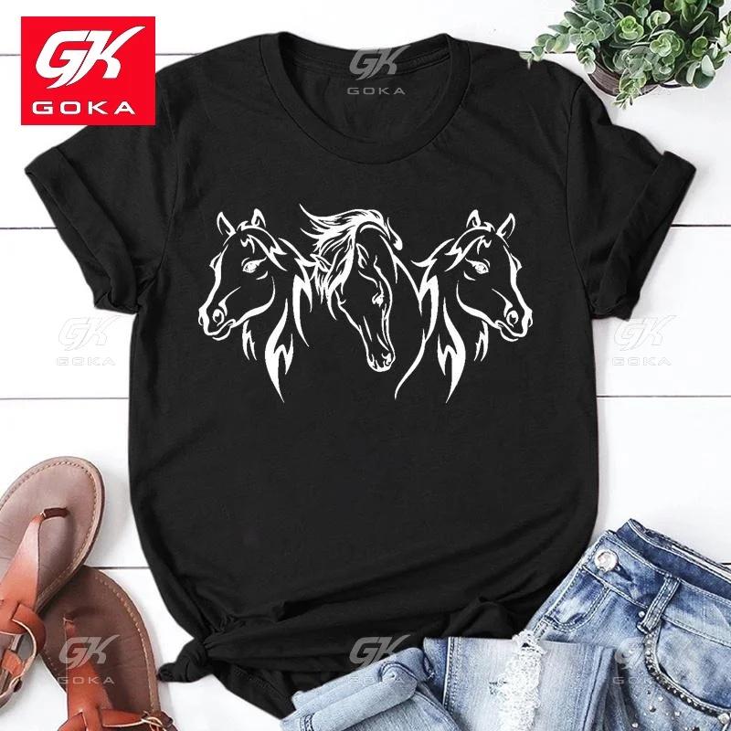 Cute Horse Head Print Cottn T Shirt for Women Summer Lovely Short Sleeve Casual Tshirts Funny Ladies Round Neck Top Unisex Tees