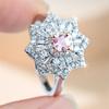 Pink Crystal White Zircon Small Flower Round Stone Rings For Women Trendy CopperColor Ring Wedding Jewelry Mother's Day Gifts