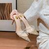 Princess style word with transparent rhinestone pointed open-toed sandals go out fashion stiletto high-heeled slippers women