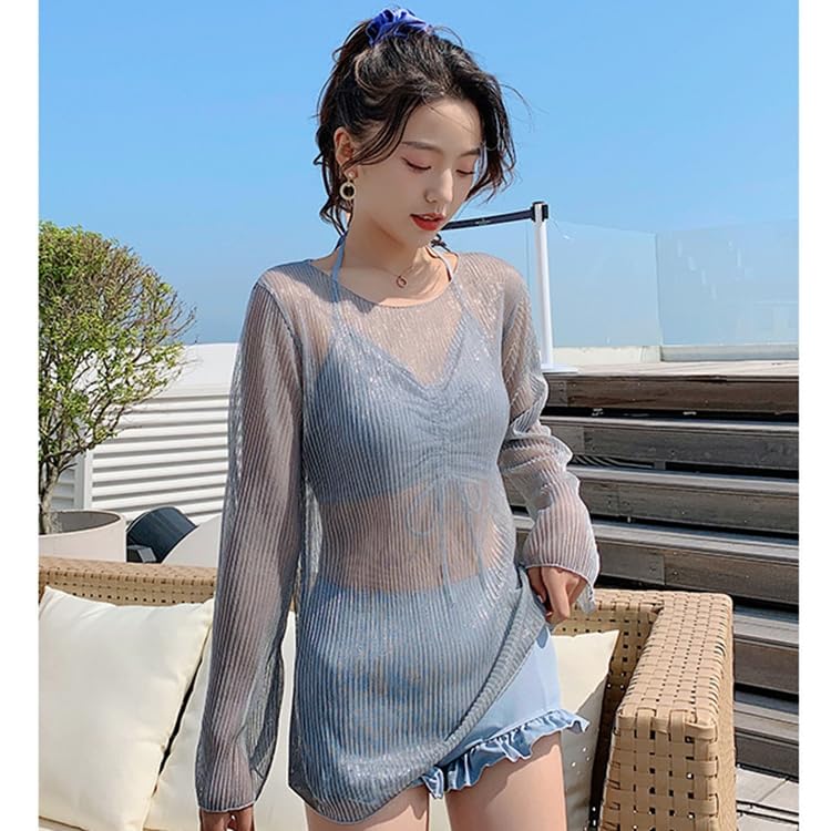 Korean Separate UV Sun Protection [88flix] See-Through Swimsuit, 3-Piece Set, Figure-Facing, Protection, (Size M)