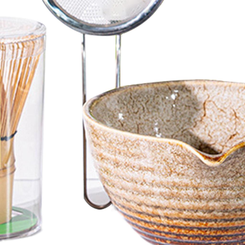5-teiliges Matcha-Set: Schale mit Ausguss, handgefertigter Schneebesenhalter, japanisches Set