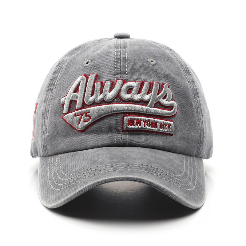 Retro baseballová čepice s 3D výšivkou „Always“ – Nestrukturovaná opotřebovaná čepice, Nastavitelný kovový D-kroužek (56-60 cm) Prastarý styl