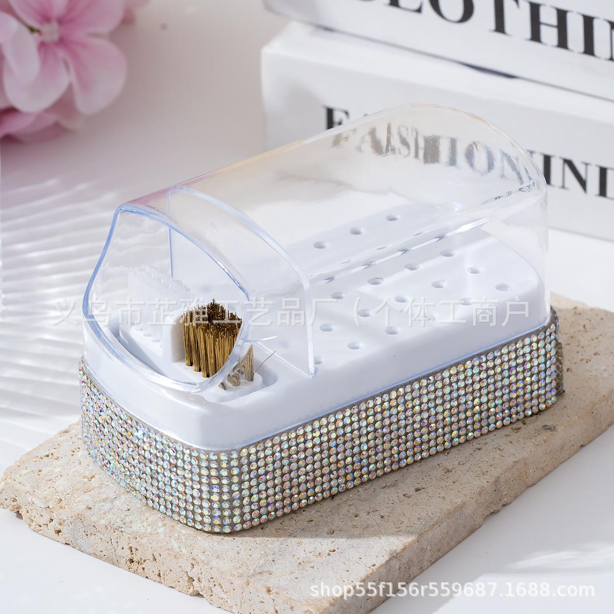 Diamond-encrusted manicure 30-hole grinding head cleaning storage 2-in-1 manicure grinding head box cleaning dust display box