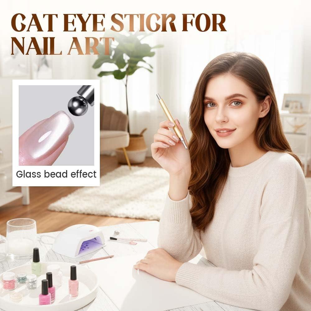 Cat Eye Magnet For Nails, Double-Head Magnet Wand With Round Nail Magnet Beads Nail Polish Magnet Pen Magnetic Cat Eye Gel Polish Nail Design Tool