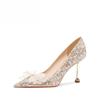 2026 New Shiny Bow Crystal Wedding Shoes Fairy Style Pointed Toe Shallow Mouth Stiletto Single Shoes