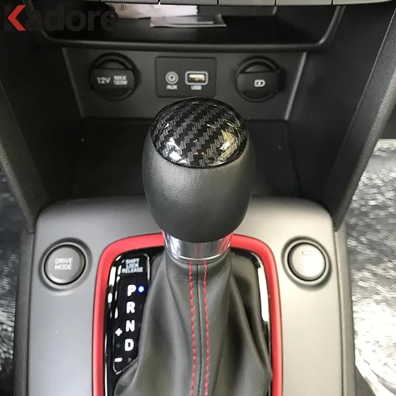 For Hyundai Kona SUV 2017 2018 Carbon Fiber Car Gear Shift Knob Head Frame Cover Trim Interior Accessories
