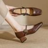 Vintage Mary Jane single shoes high heels autumn new square head thick heel commuting elegant women's single shoes