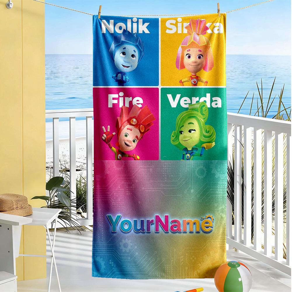 Fixies Customized Name Beach Towel Quick-Dry Soft Microfiber Suitable for Swimming Gym Camping Yoga Vacation