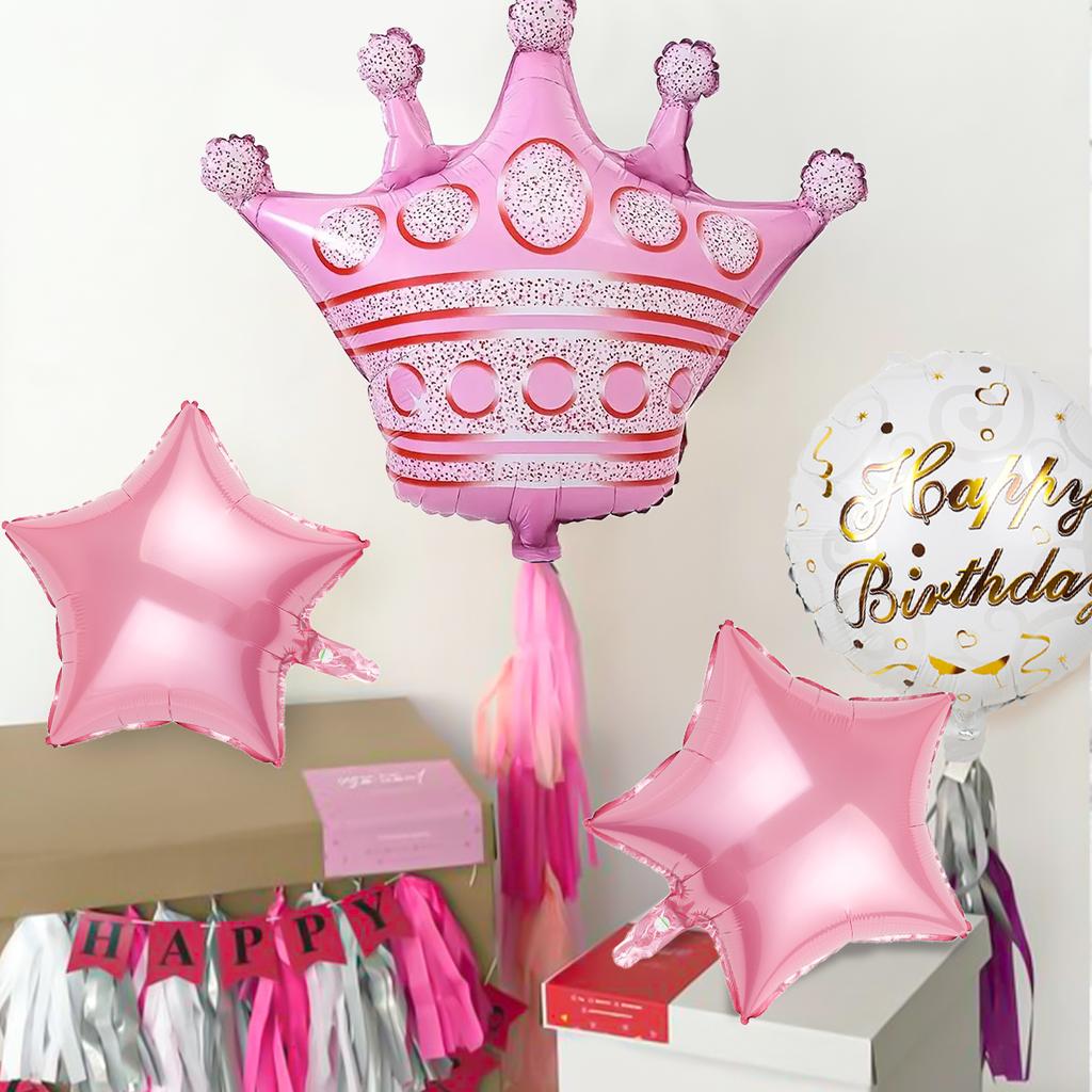 5pcs Crown Theme PE Decorative Balloon Set, Crown Shape Balloon, Happy Birthday Aluminum Foil Balloon Party Supplies