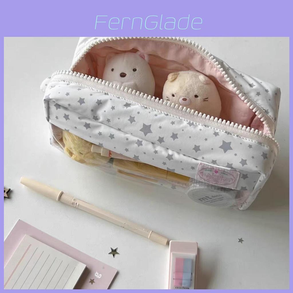 Simple Floral Star Pattern Pencil Case With Large Capacity For Students And Girls