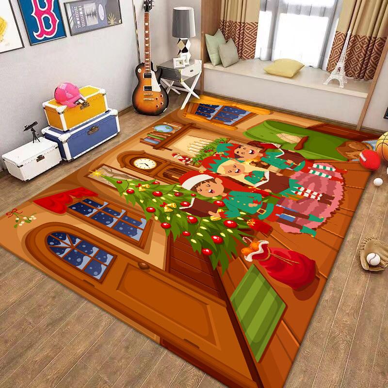 Christmas Santa Claus Snowman Carpet for Living Room Decor Sofa Table Large Area Bedroom Bedside Foot Pad Decoration