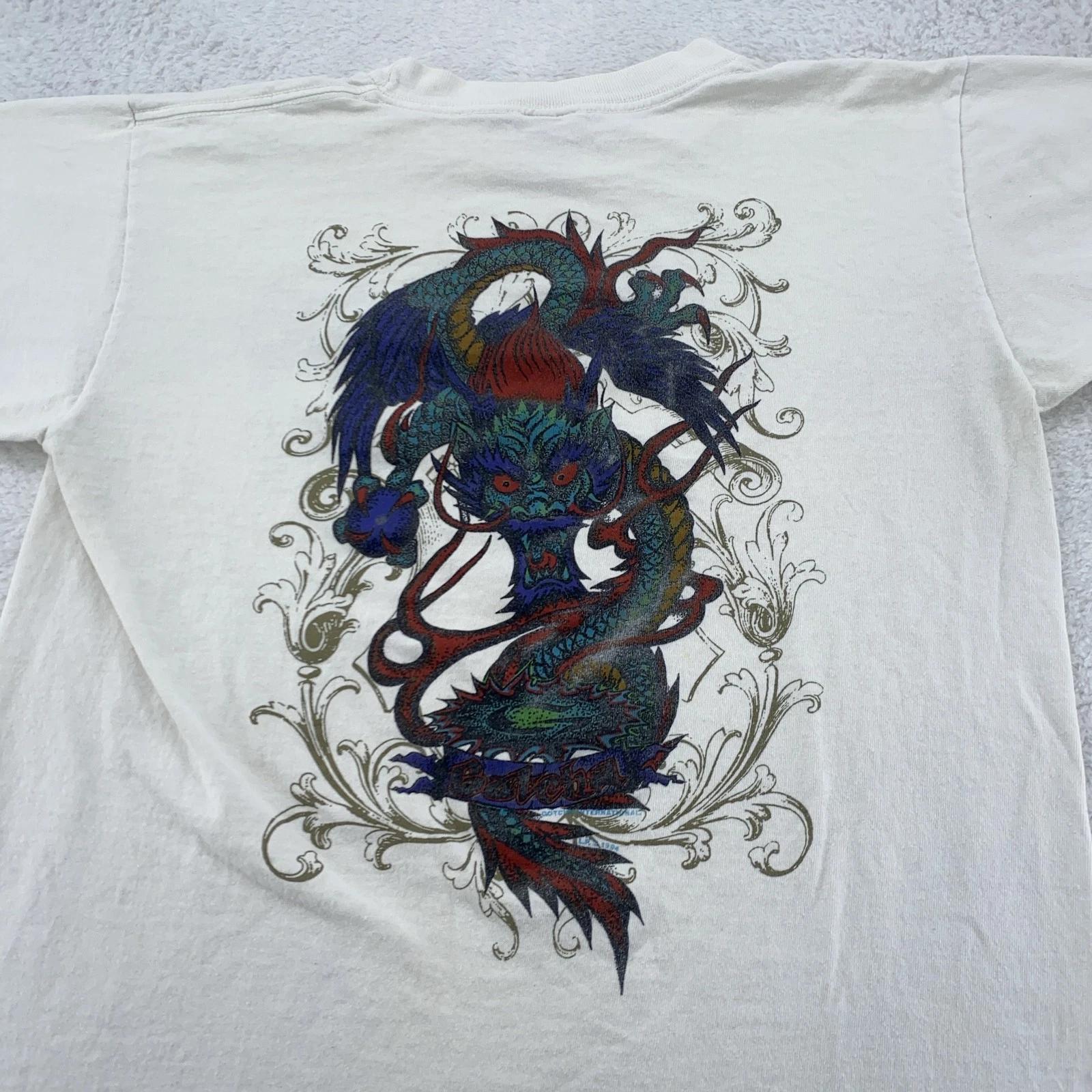

Vintage Gotcha Dragon Graphic Tattoo Shirt Mens XS White Surf Beach 90s XL