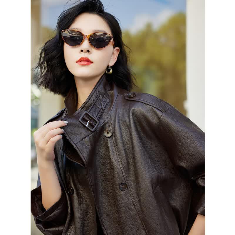 Women's Cropped Washed Leather-Look Jacket