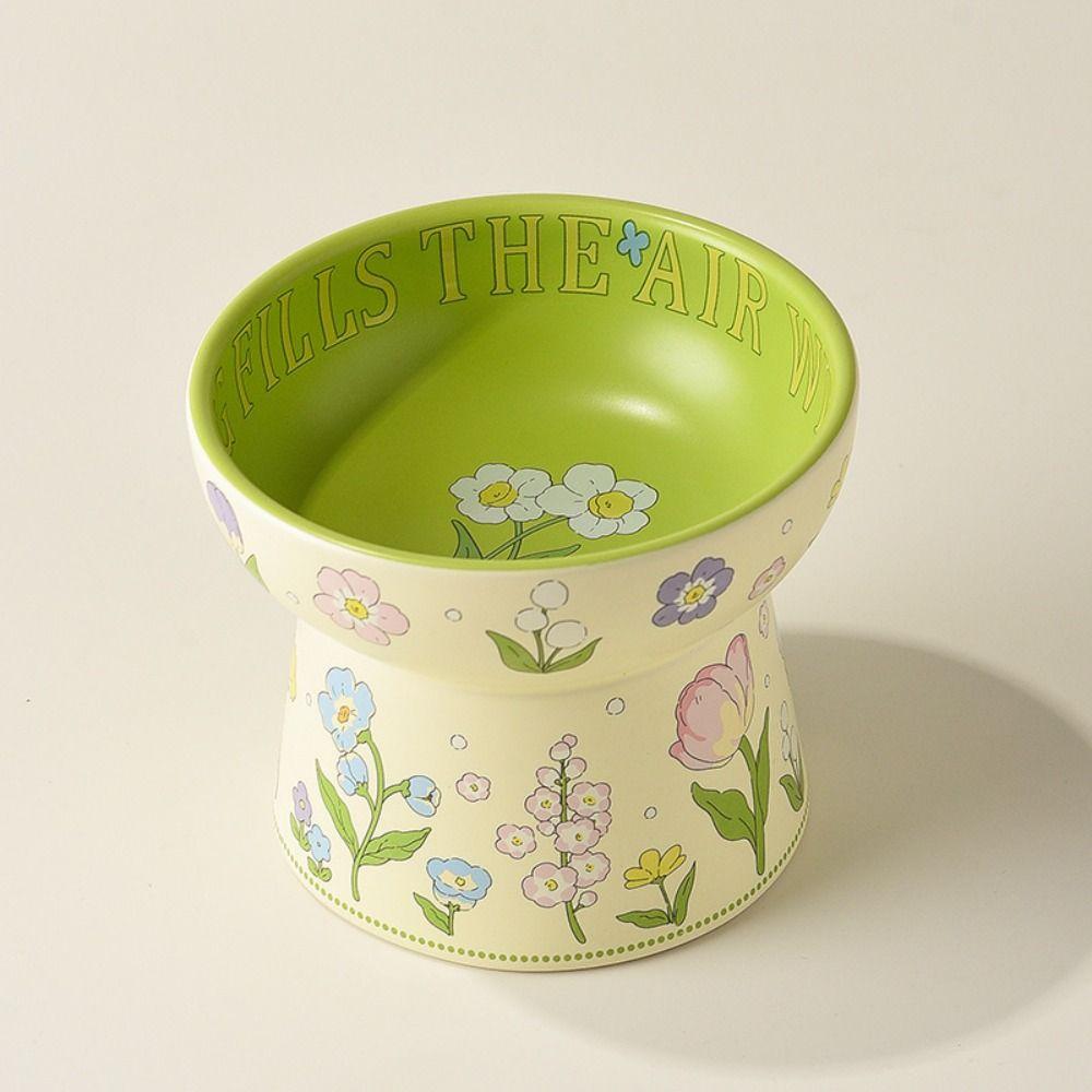 Green Cat Canned Food Bowl Rabbit Flower Pet Feeding Bowl Creative Ceramic Cat Bowl  Pet Supplies