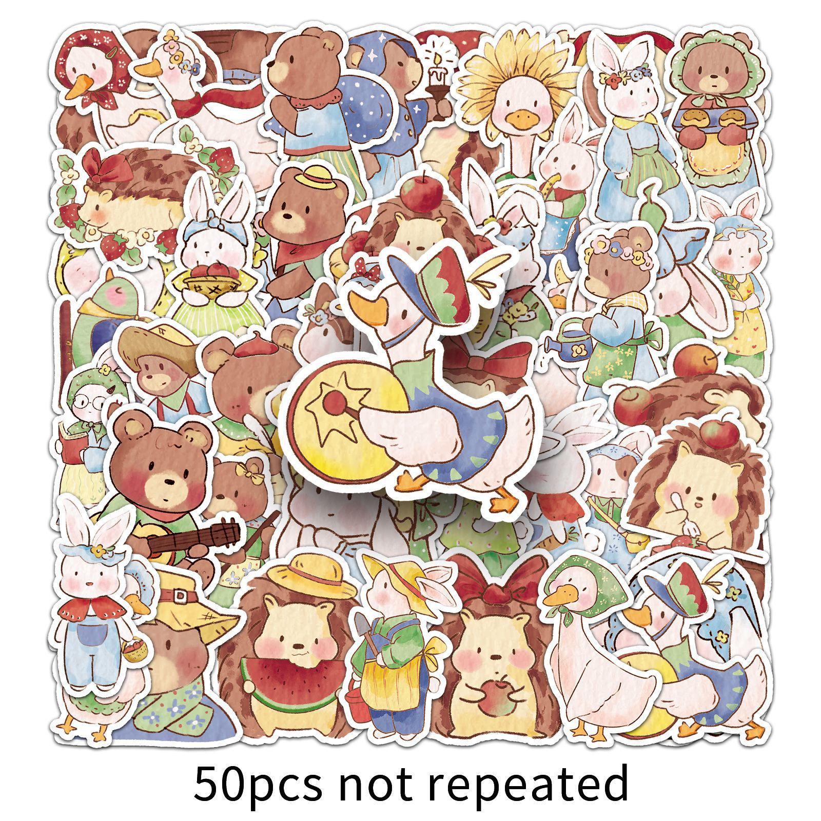 50 Forest Style Cute Small Animal Doodle Stickers - Hand-Painted Decorative Stickers for Phone & Journal