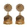 TopHanqi Retro Ethnic India Jhumka Jhumki Earrings Femme Antique Gold Color Carved Lotus Lantern Drop Earrings For Women Zircon