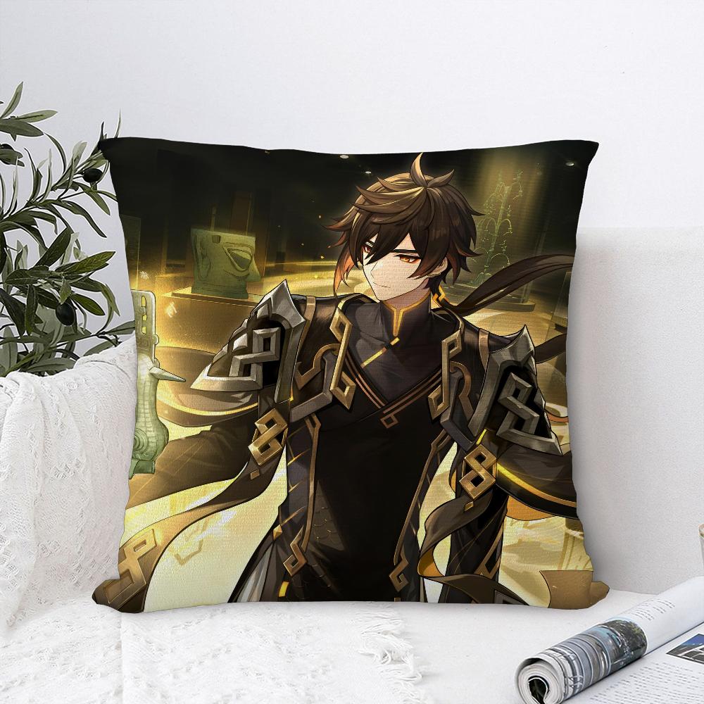 Zhongli Genshin Impact Pillow Case Sofa Decorative Home Double-Sided Printing Short Plush Cushion Cover Throw Pillow Cover