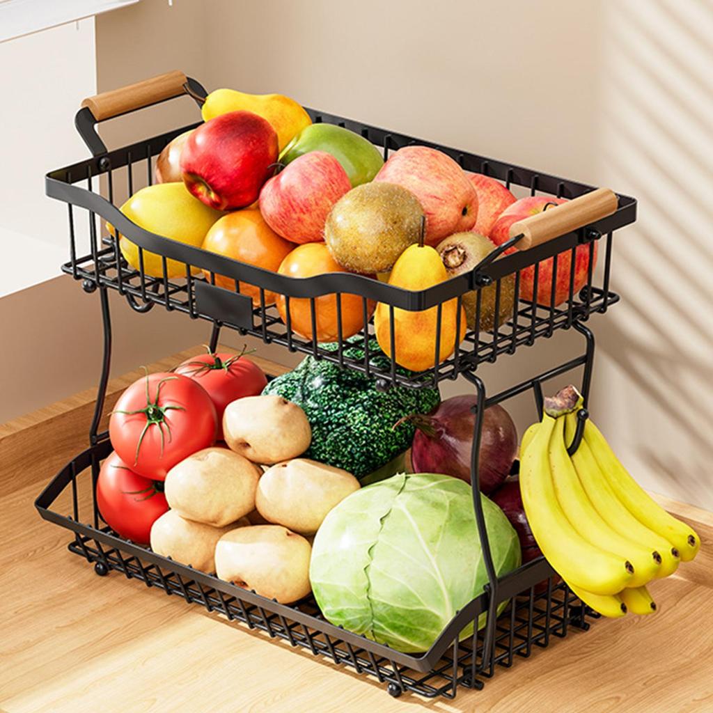 Countertop Fruit Basket 2 Tier Storage Holder for Food Household Vegetable Holder for Fruit Vegetable Snack Bread Pantry Office