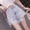 New Summer Women's High Waist Slimming Fashion Craft Diamond Tassel Chain Denim Shorts