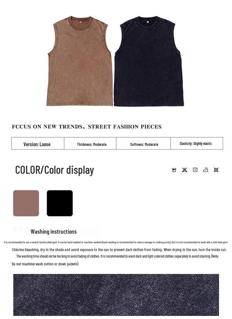 Men's Retro Washed Distressed Sleeveless Pure Cotton Tank Top - Loose Fit, Plus Size, Summer Casual Wear