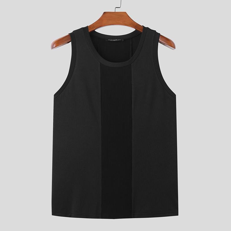 

INCERUN Мужской повседневный жилет без рукавов с круглым вырезом на бретелях S чёрный