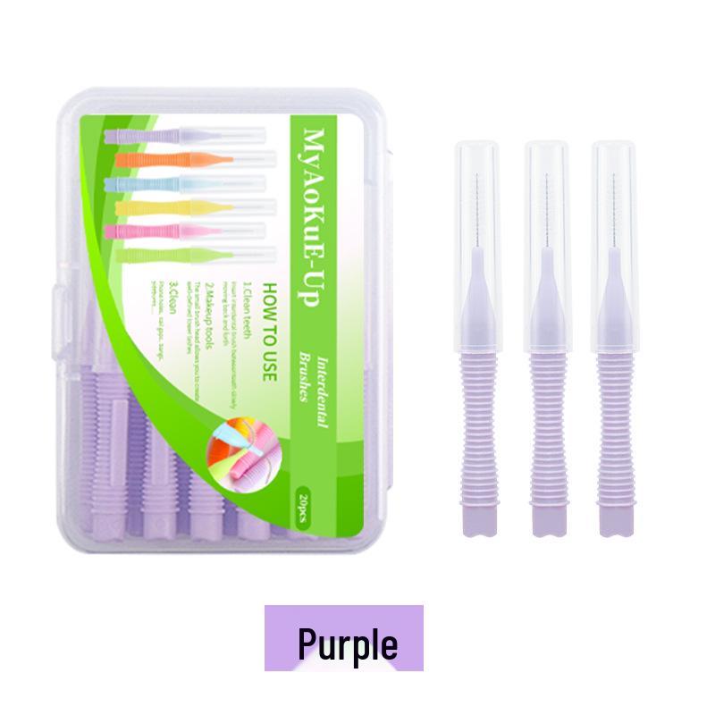 Zestaw szczoteczek międzyzębowych i ortodontycznych: 20 szczelin zębowych, mała brew, cylindryczne szczoteczki do rzęs - 20 sztuk