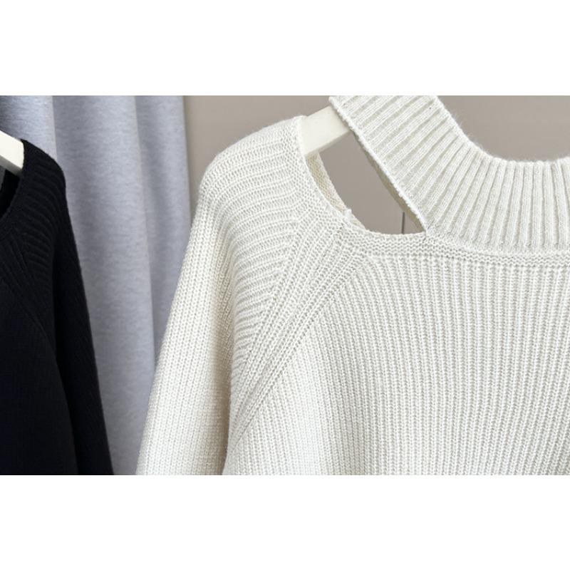 Plus Size Women Thick Hollow Out Mid Length Long Sleeve Pullover Sweater