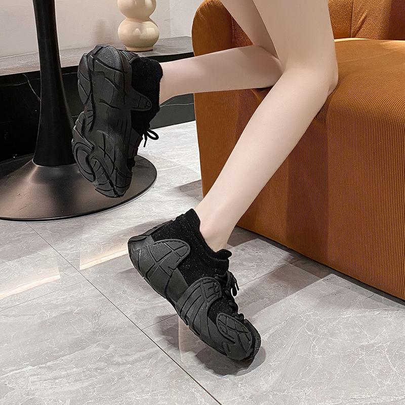 fashion Women's Sports Shoes Breathable Dad Shoes Autumn New Style Fly Knit Socks Versatile Thick-soled Women's Running Shoes