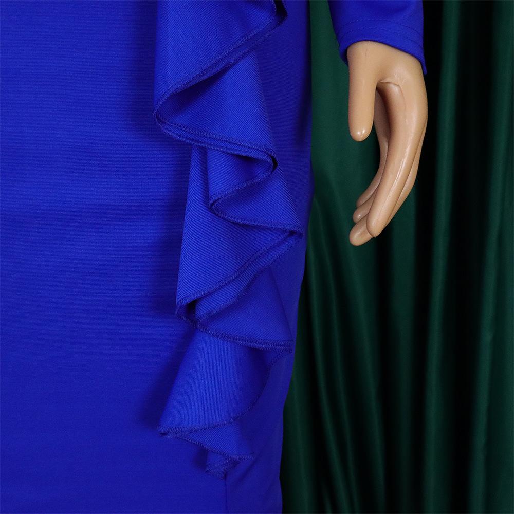 JKASHDK Vestidos casuales de cintura alta con cuello redondo y manga larga con estampado de Color sólido a la moda para mujer