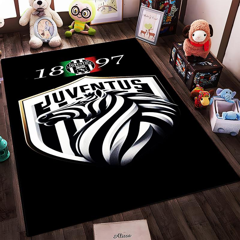 Juventus Zebra Logo Black Rug Design - Non-slip rug suitable for living room and bedroom sofas sofas