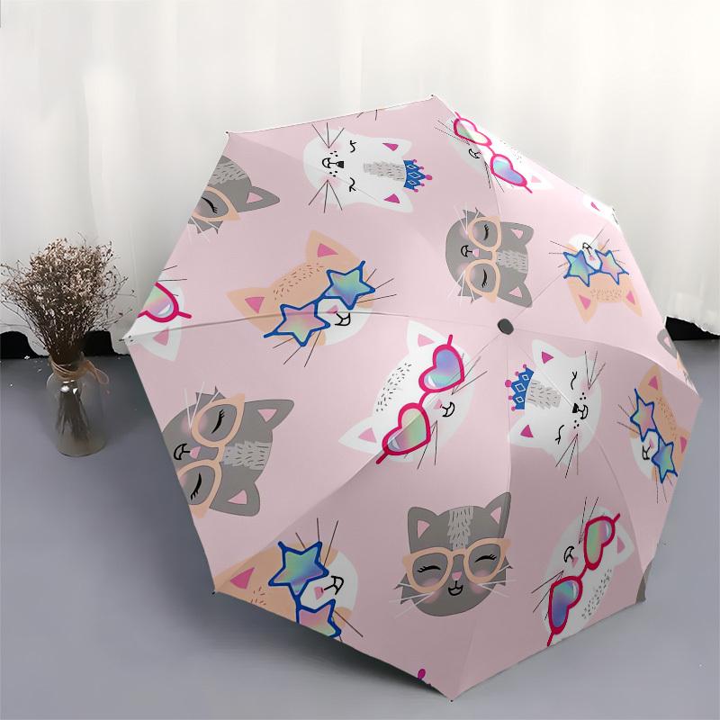 1pc Cute Cats with Glasses and Crowns Pattern Umbrella with Plastic Handle,Compact & Stylish,Cartoon Pattern,Outdoor UmbrellaPT500