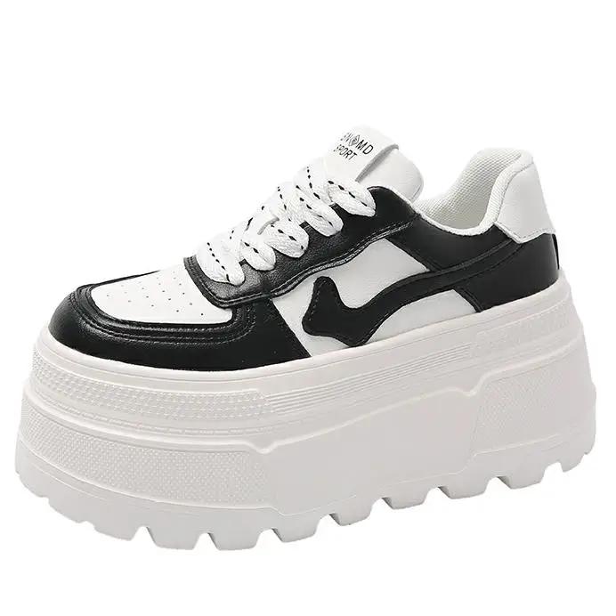 

8 см Весенние женские кроссовки на платформе повседневные уличные скейтборд удобные на шнуровке новые осенние кроссовки для бега спортивная обувь женская 34 чёрный