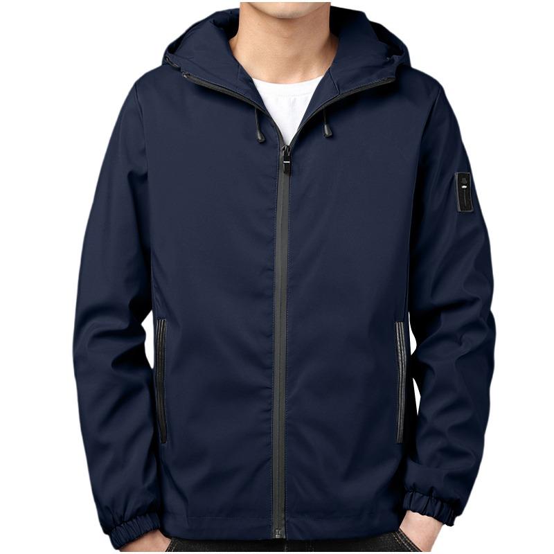 Men S Casual Hooded Jacket Long Sleeve Solid Color Multi Pocket