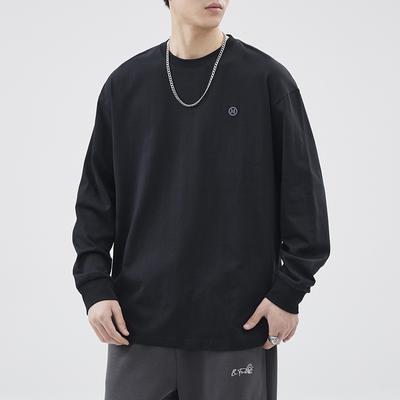 Fashion Simple Cotton Sweater Men'S Early Autumn Loose Large Size Casual Retro Washed Embroidered Top