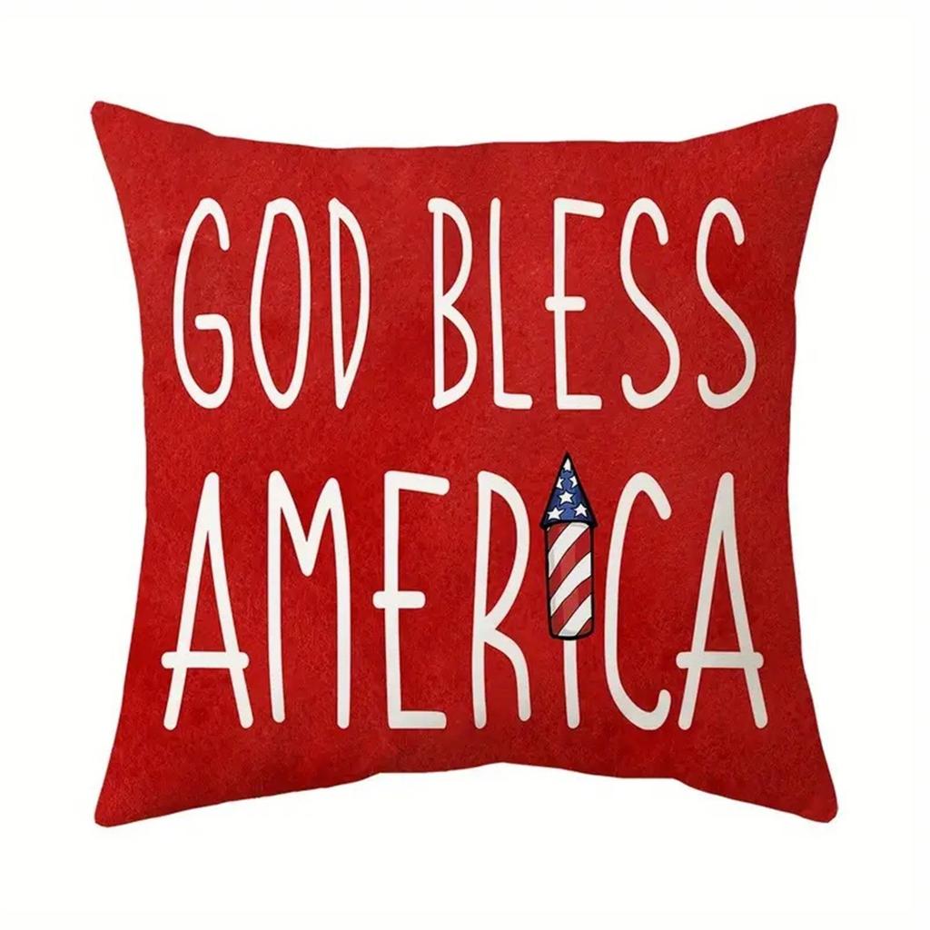 Square Decorative Pillow Cover with Heart and Star Pattern American Flag Print for Sofa Couch Bed Chair Home Office