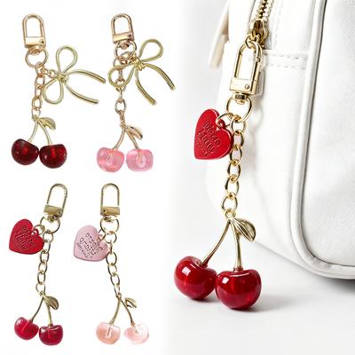 1PC Bag Exquisite Keychain Premium Charm Colored Cherry Realistic Cute Durable Realistic Chic 9x3cm